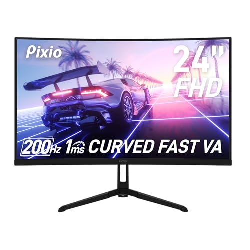 Image of Two Pixio PXC248WAVE 24 inch 200Hz Refresh Rate FHD 1080p Resolution 1500R Curve Fast VA Panel 1ms GTG Response Time HDR Curved Gaming Monitor and PS1D Wave Black Dual Monitor Arm - Fits up to 32 inch