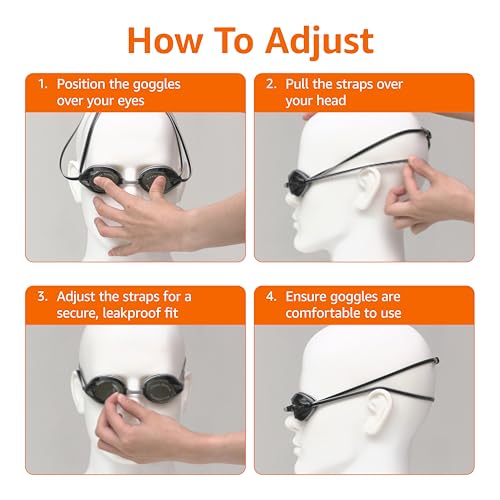 Image of Amazon Basics Unisex Swim Goggles for Adults, Anti-Fog, Unisex, Wide View, 4 Interchangeable Nosepieces