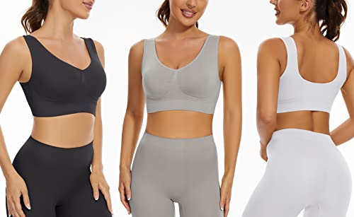 Lemef Damen Seamless Sport BH mit Merfarben Wohlfühl-BH, 1*weiß,1*schwarz,1*grau, 2XL