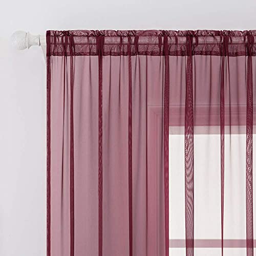 MIULEE 2 Panels Solid Color Sheer Window Curtains Christmas Decoration Smooth Elegant Window Voile Panels/Drapes/Treatment for Bedroom Living Room 55" Wx110 L - Image 2