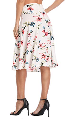 Image of Urban CoCo Women's Ruched High Waist Knee Length Jersey A-Line Stretchy Flared Casual Skirt