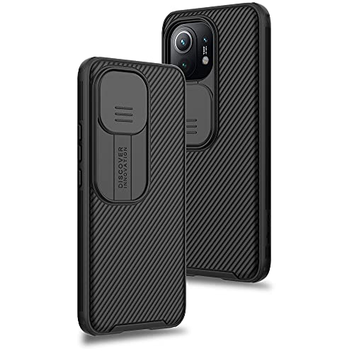 Coque pour Xiaomi Mi 11 5G, Protection de la Caméra Étui avec Ultra Mince Coulisse Cache Objectif, Plastique Dur Housse Arrière Anti-Rayures Antidérapant - Noir Cover