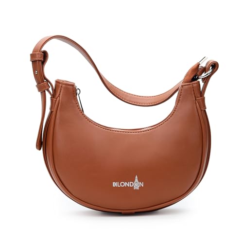 Image of K London Women's Vegan Leather Half Moon Bag | Stylish Black Shoulder Hobo | Compact Baguette Purse for Office, Casual, Party & Travel Use