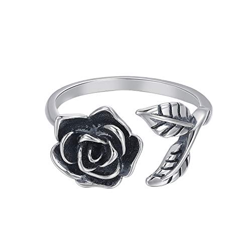 Ipeppy Real 925 Sterling Silver Rose Flower Rings,Women's Fashion Open Floral Cocktail Party Statement Ring Hawaiian Adjustable Band Ring #TOP2