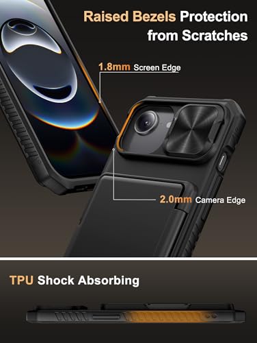 Image of Vihibii for iPhone 16e Back Cover Wallet with Card Holder (4 Cards) [RFID Blocking] & Slide Camera Cover, Military Grade Drop Protection, Rugged Back & Silicone Edge Case for 16e 2025 6.1 inch, Black