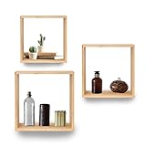 LIN HOME XZ-24973 Set de 3 Estantes Flotantes de Madera, Diseño Cuadrado...