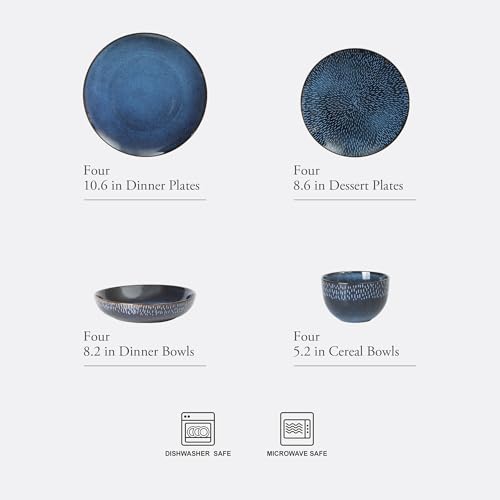 Gibson Elite Matisse 16-Piece Dinnerware Set – Double Bowl Reactive Glaze Cereamic Stoneware in Blue – Plates and Bowls Sets for 4, Microwave & Dishwasher Safe, Rustic Modern Design by Gibson Elite - Image 2