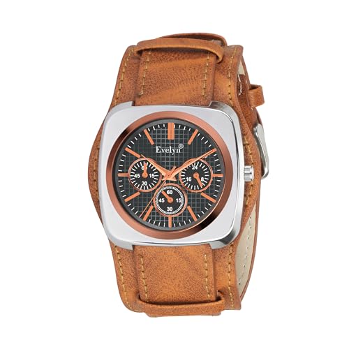 Evelyn Mens Chronograph Display Watch with Brown Leather Strap, S...