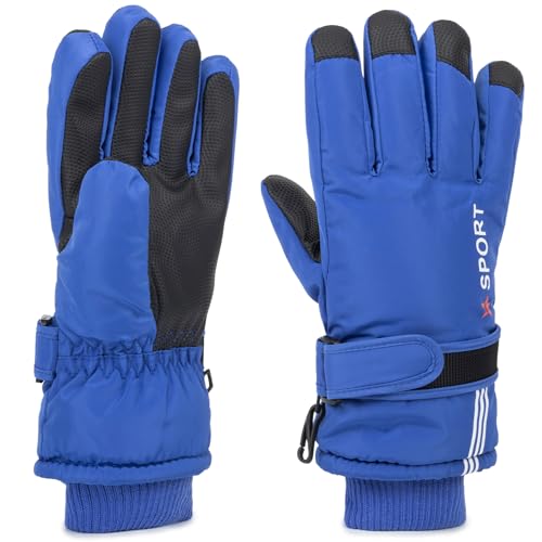 INOGIH Kids Waterproof Ski-Gloves Warm Snow Gloves for 6-12 Years,Winter Thick Warm Snowboard Gloves for Youth Teens