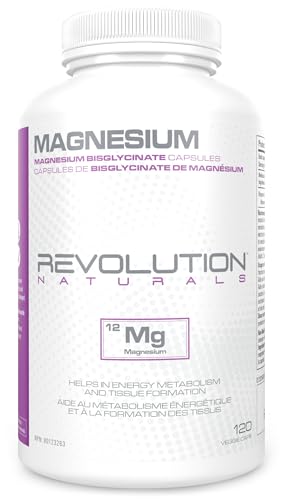 Revolution Nutrition Magnesium Glycinate, Helps Energy Metabolism and Support bone and Muscle Functions, 100mg, 120 Capsules