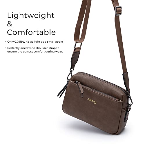 Image of Alldaily Small Triple Zip Crossbody Purse for Women, Vegan Leather Phone Bag with Wide Shoulder Strap