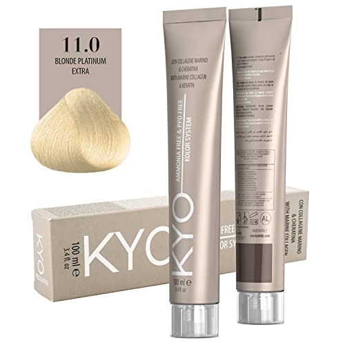 Kyo Hair Color 100 ml – Tinte para el cabello sin amoniaco enriquecido con queratina y colágeno marino (11.0 rubio platino extra)
