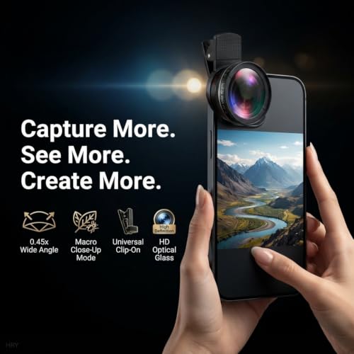 Image of Drumstone 0.45X Wide Angle Camera Lens for Smartphone, Clip-On Mobile Phone Lens with Macro Function, Portable Lens for Compatible Phone Cameras, Photography, Vlogging & Travel, 3-Year Warranty