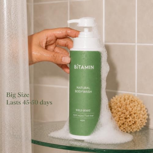 Image of Bitamin Natural Body Wash 400ml with Underarm deodorant 30g Combo | 100% Vegan, Toxin Free Bath & Body Care | LongLasting Odour Control | Refreshing Herbal Fragrance | Wild Root (pack 2)