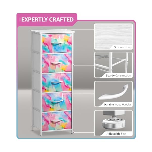   Sorbus-Kids-Dresser-with-5-Drawers-Storage-Chest-Organizer-Nightstand-Steel-Frame-Wood-Top-Tie-Dye-Fabric-Bins-for-Clothes-Wide-Furniture-for-Bedroom-Hallway-Nursery-Closet-Apartment