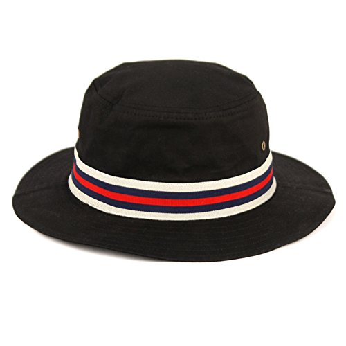 ANGELA & WILLIAM Men's British Tan and Black Bucket Hat with Blue red Band (Black)