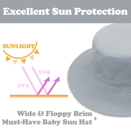 Image of Sarfel Baby Sun Hat Summer Baby Boy Hats UPF 50+ Sun Protection Toddler Hat Bucket for Baby Girl Adjustable Kid Cap, Gray, 0-6 Months