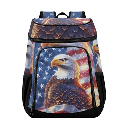 Brave Bald Eagle American Flag Cooler Backpack Cooler Insulated Leak Proof Lunch Backpack 36 Cans Waterproof Soft for Men Women Picnic Hiking Camping Beach