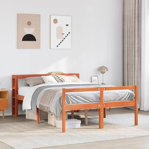 Brokky Estructura Cama con cabecero Estructura Cama Bed Frame Cama con cabecero somier Madera Pino marrón Cera 120x190 cm - 3305877