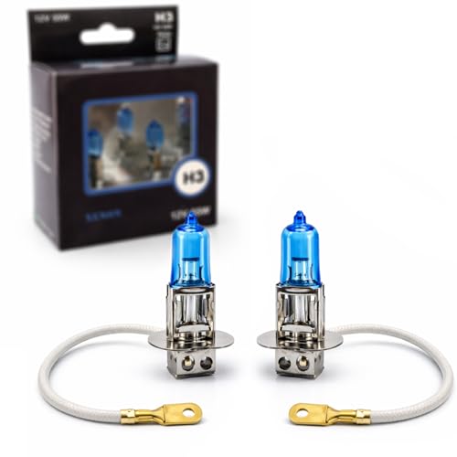LIGHTWORLD24 Halogen Auto Lampen H3 12V 6000K Kalt Weiß Xenon Optik Ultra White Look Birnen Lampe Abblendlicht Nebelscheinwerfer Fernlicht Kurvenlicht PK22s Sockel 2 Stück