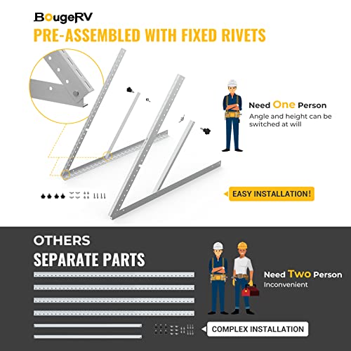 Image of BougeRV 41in Solar Panel Tilt Mount Brackets One-Step with Foldable Tilt Legs, U-Shaped Design Adjustable Mounting Brackets Kits Support Up to 100 200 300 Watt Solar Panel for Roof, RV, and Off-Grid