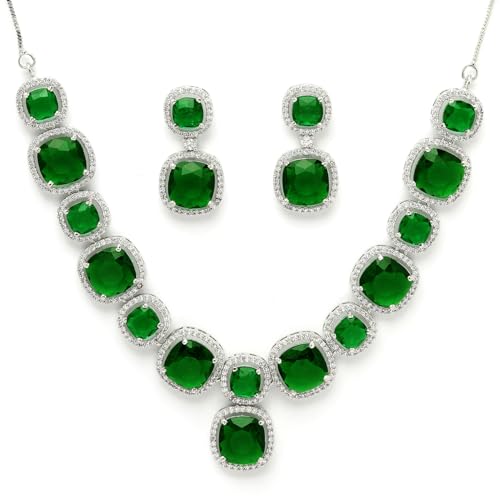 Image of Karatcart Elegant Silver Plated Blue American Diamond Necklace Set for Women