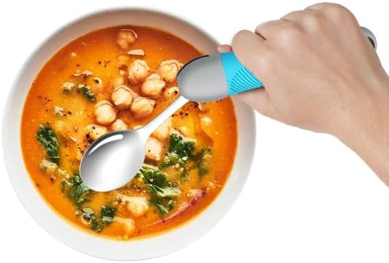 Miniatura 6 de Utensilios adaptativos con peso y giratorios para temblores de manos, Parkinson, juego de cubiertos de agarre cómodo, ayuda para la artritis,