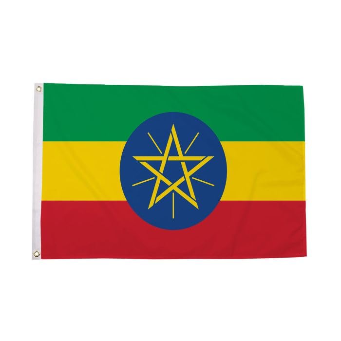 Flagtex Ethiopia Star Large Flag 8ft x 5ft Premium National Flag with Blue Emblem Fade Resistant Polyester Double Stitched Reinforced 240cm x 150cm Outdoor Banner