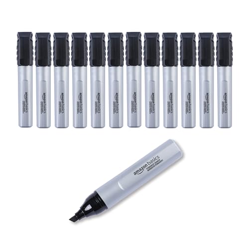 Amazon Basics Lot de 12 marqueurs permanents à grande pointe biseautée, noir