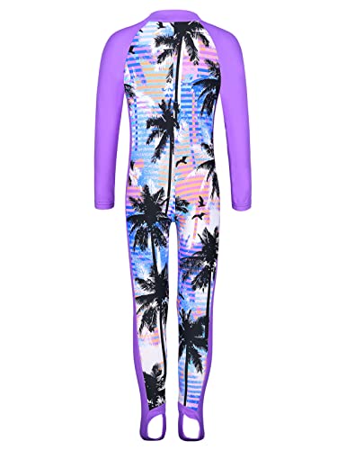 Image of TFJH E Girls Long Sleeve One Piece Swimsuit UPF 50+ Front Zipper Rash Guard Stirrup for Beach
