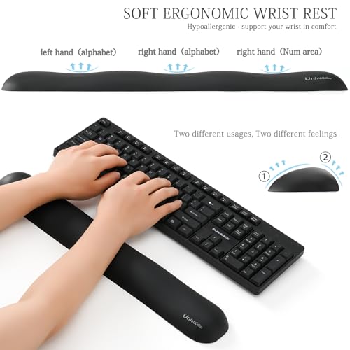 Image of UnivoColors Design-Wave Keyboard Wrist Rest, Artificial Sheepskin+Memory Foam+Ergonomic+Anti-Slip Gel, Resilience Support During Work and Gaming,Keyboard Accessory,Navy