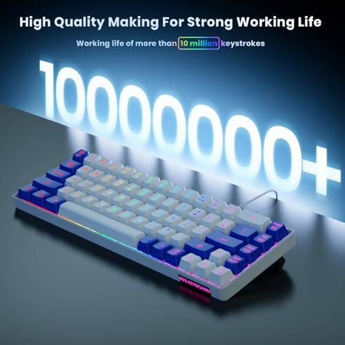 Image of 65% Gaming Keyboard, LED Backlit Mini Wired Keyboard, Ultra-Compact Anti-Ghosting No-Conflict 68 Keys Membrane Gaming Wired Keyboard for PC Laptop Windows Gamer(White-Blue)