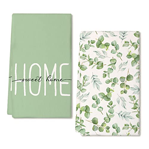 Geeory Eucalyptus Leaves Kitchen Towels For Spring Summer Decor Home Sweet Home Dish Towels 18X26 Inch Ultra Absorbent Bar Drying Cloth Hand Towel For Bathroom Party Home Decorations Set Of 2 #TOP9