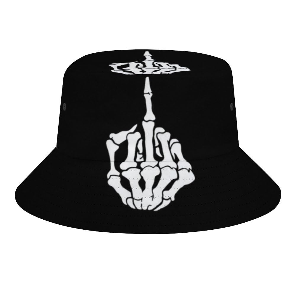 Jopajre Unisex Skeleton Middle Finger Bucket Hat For Women Men Sun Cap Fisherman Hat Packable Beach Caps Travel Outdoor