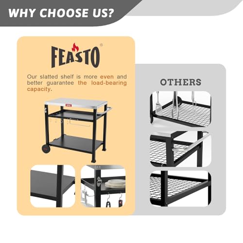 Feasto 3-Shelf Pizza Oven Table with 33.5" x 21.7" Stainless Tabletop, Outdoor Grill Cart with Tank Hook for Pizza Ovens & Griddles, Heavy-Duty Prep Station for Patio BBQ and Deck Parties, Black by Feasto - Image 4