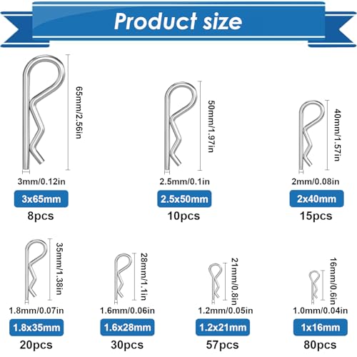 Image of 505Pcs Cotter Pin Assortment Kit - 304 Stainless Steel 13 Sizes Cotter Pins & R Clips Cotter Pin Set for Hitch Pin Lock Systems