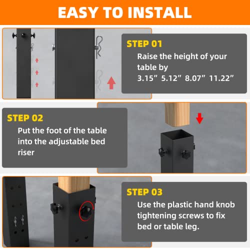 4 Pack Super Heavy Carbon Steel Bed Risers Fit College Dorm Square Wooden Bed Frames, Tables, Bed Lifting Square Risers Adjustable To 3.2", 5.1", 8.1"Or 11.2" Heights，Supports Up To 9,000 Lbs #TOP4