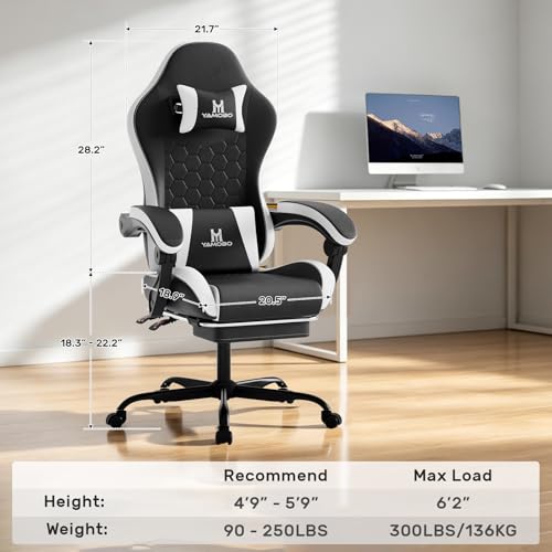 Image of Gaming Chair, Computer Office Chair with Footrest, Adjustable Height & Backrest Gaming Chairs with Swivel for Adults, High Back PU Leather Ergonomic Chair with Lumbar Support, Blackwhite