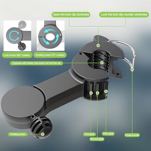 Irinidig 1 PC Car Rear Seat Headrest Fan, 9.84\" x 4.13\" 360-degree Rotating Five-blade Three-speed Adjustable Silent USB Double-head Fan, Auxiliary Cooling Accessory, Suitable for Most Cars (Black)