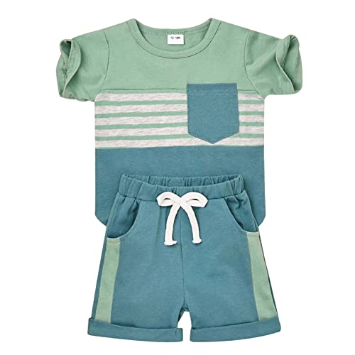 Toddler Boy Clothes Baby Boys Summer Outfits Patchwork Short Sleeve T-Shirt Shorts Set Summer Clothes Set 12M-5T