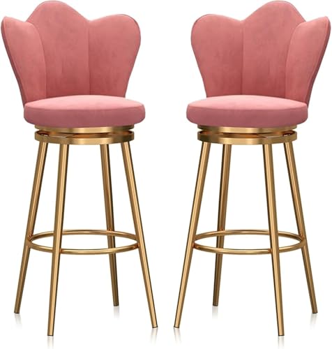 WDSOPK Juego De 2 Taburetes De Bar Giratorios De Altura De Mostrador,Silla De Comedor De Cocina con Respaldo De Mariposa,Sillas De Bar De Desayuno Cómodas Y Multifun(Rosa-75Cm)
