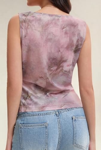 GERT COREL Women's Cowl Neck Sleeveless Top 2034 Sleeveless Ruched Floral Printed Shirts Summer Tank Tops Dusty Pink - image 6