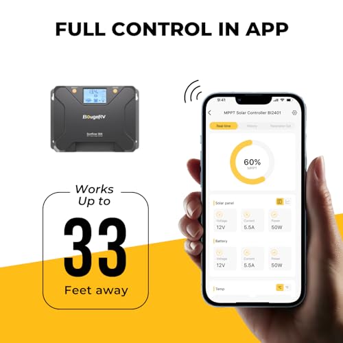 Image of BougeRV MPPT Solar Charge Controller 30A, w / Low-Temp Cut-Off, APP Control, Backlit LCD, 30 Amp Solar Panel Regulator 12V /24V for LiFePO4, SLD, Gel, FLD, AGM Battery, RV, Marine, Upgraded