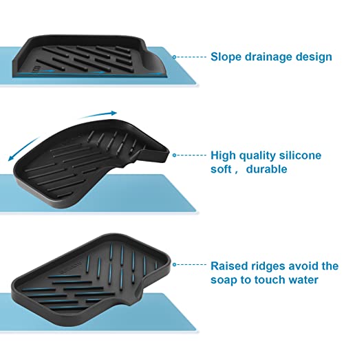 Image of SUBEKYU Silicone Kitchen Soap Tray, Sink Tray for Kitchen Counter /Soap Bottles, Sponge Holder and Organizer with Drain Spout, Black, [Size: 9.5 x 5 inch]