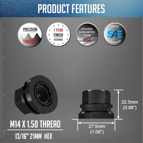 Image of Wheel Accessories Parts 32 Pcs M14x1.5 14x1.5 Thread OEM Style Lug Nuts 0.90 inch Long Black 13 /16 inch 21mm Hex Fits Ford F-250 F-350 F-450 F-550 Super Duty 2C2Z-1012-AA | 611-246