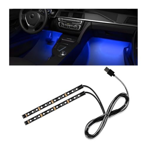Wevdn - Tira de luces LED para interior de coche, 12 V, 24 LED, impermeable, luz nocturna de neón con puerto USB, kit de iluminación decorativa para debajo del salpicadero, accesorios de coche (azul)