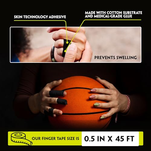 Image of EAGLES Finger Tape 2, 3, 6 or 12 Pack Black or White | Residue Free Skin Friendly Strong Athletic Sports Tapes | 0.5 inch x 45 Ft for BJJ Jiu Jitsu Grappling MMA Knob Tape Weight (Black, 12 Pack)
