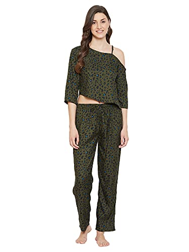 Image of Clovia Women's Satin Animal Print Crop Top & Pyjama