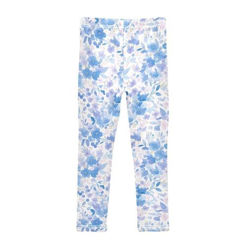 KLL Watercolor Blue Cherry Blossom Toddler Girls' Cotton Pants Stretch Full Length Activewear Exercise2