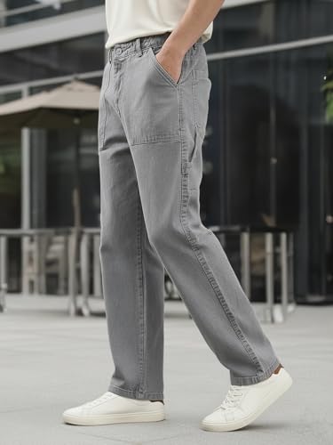 Image of Urbano Fashion Men's Loose Mid Rise Baggy Fit Cargo Carpenter Jeans with 6 Pockets Non-Stretchable